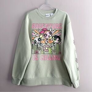 Powerpuff Girls Green Adventure Crewneck Fleece Sweatshirt Womens Medium